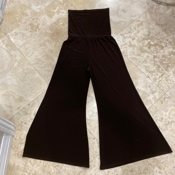 Chocolate Brown Strapless Spandex Cropped Jumpsuit w/ cinched waist - S - Picture 1 of 5